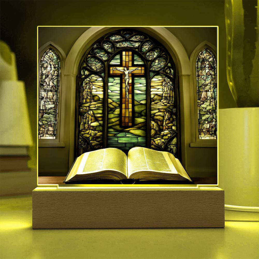 Christian Decor Holy Bible and Stained Glass Cross-[Heartfelt Family Gift]