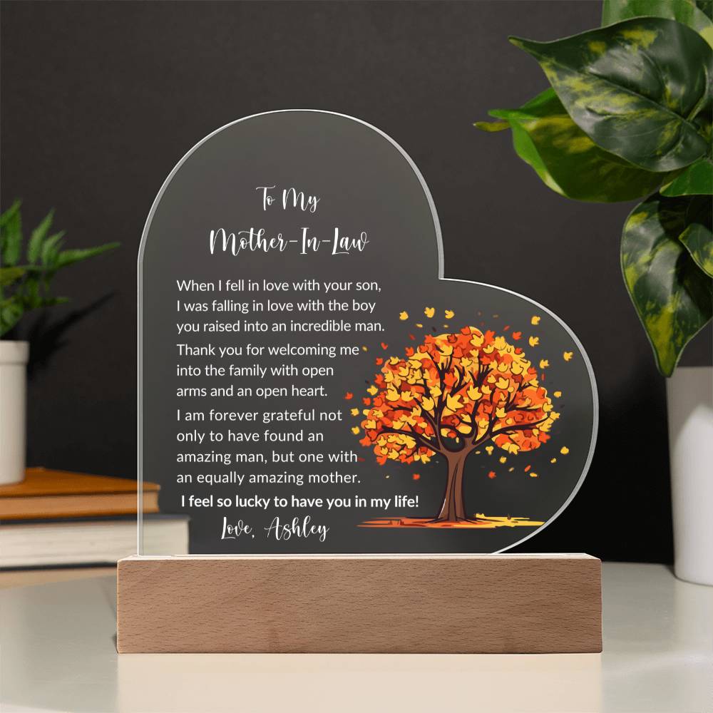 Mother In Law Acrylic Heart Plaque Gift