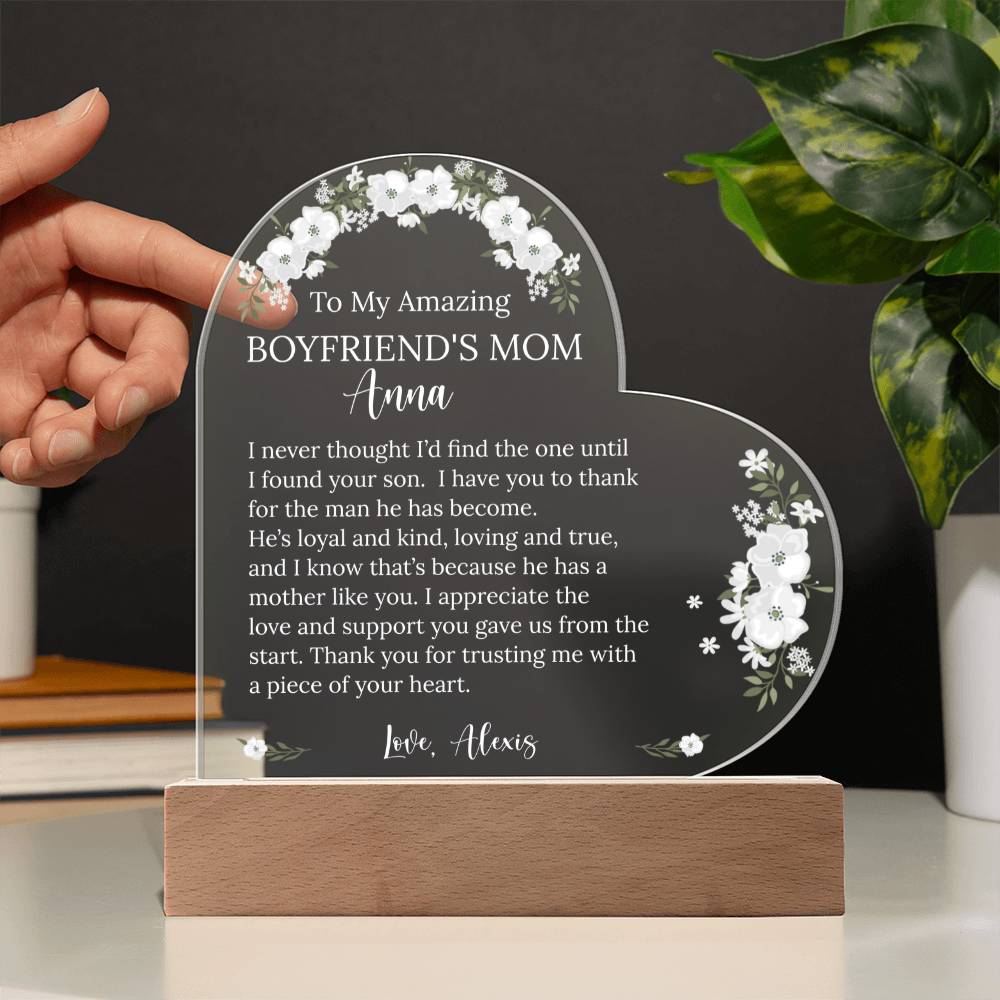 Boyfriend's Mom Acrylic Heart Plaque