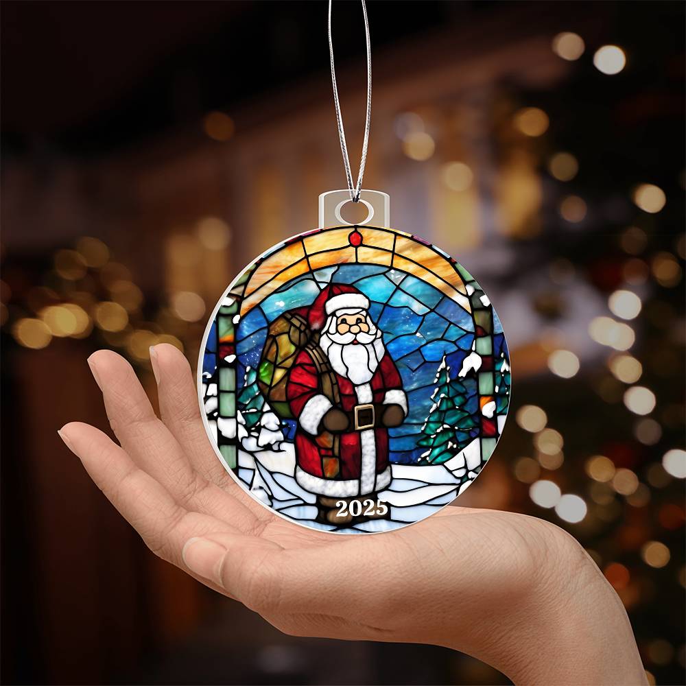 Santa Stained Glass Ornament