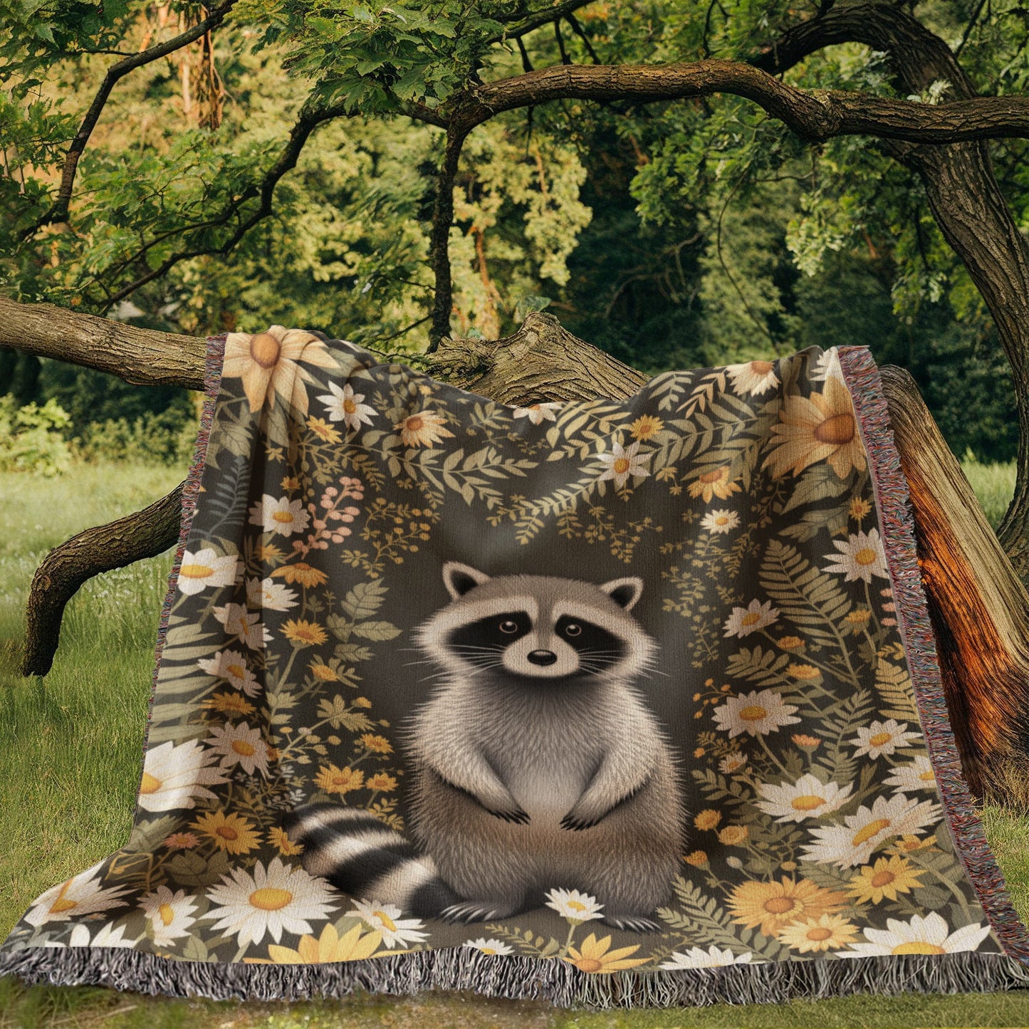Raccoon Woven Cotton Throw Blanket-[Heartfelt Family Gift]