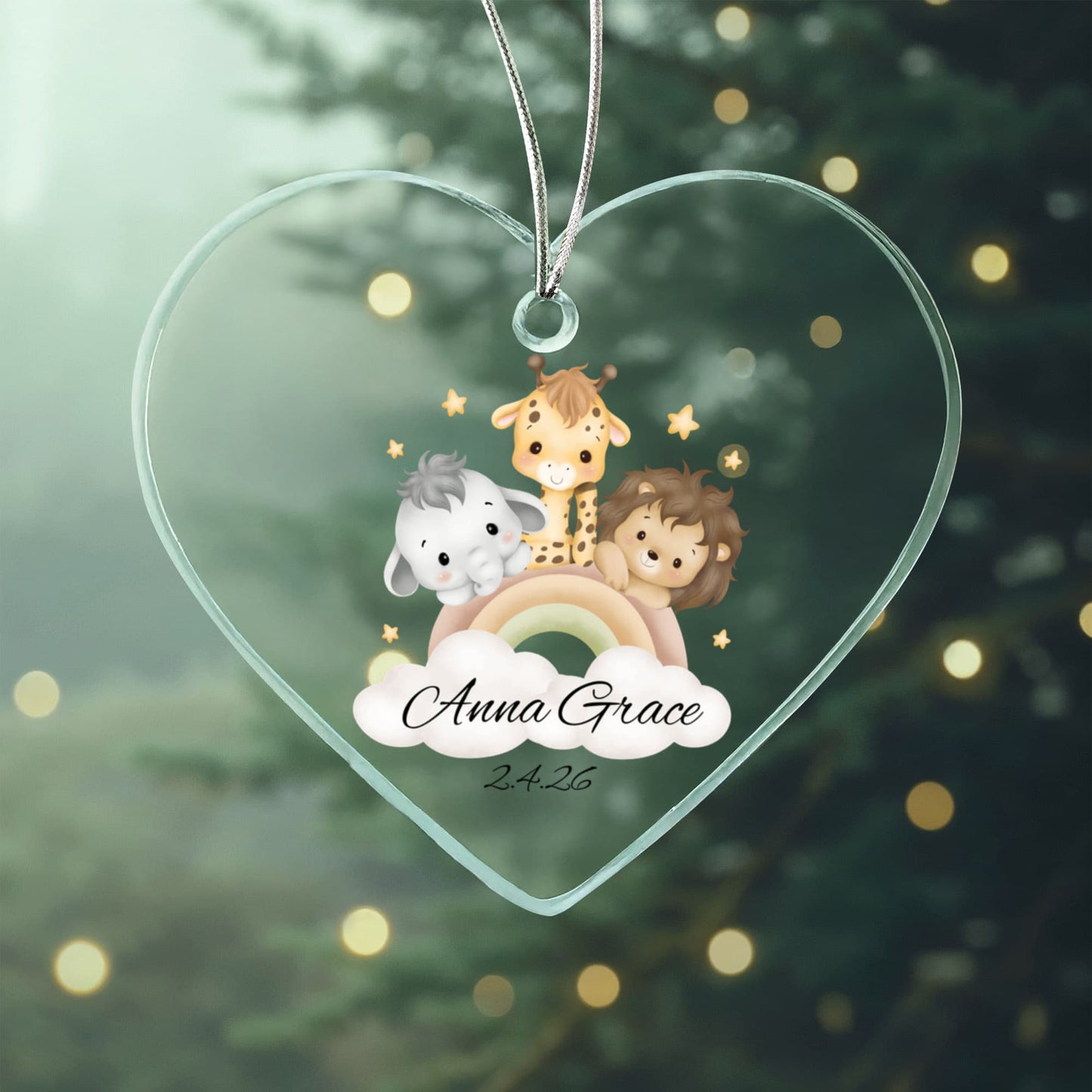 Baby Safari Animal Heart Ornament