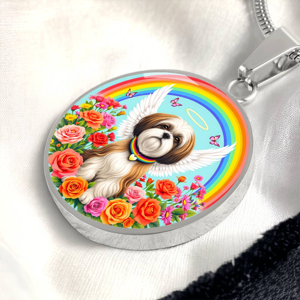 Shih Tzu Memorial Necklace with Rainbow Bridge, Personalized Pet Keepsake Pendant