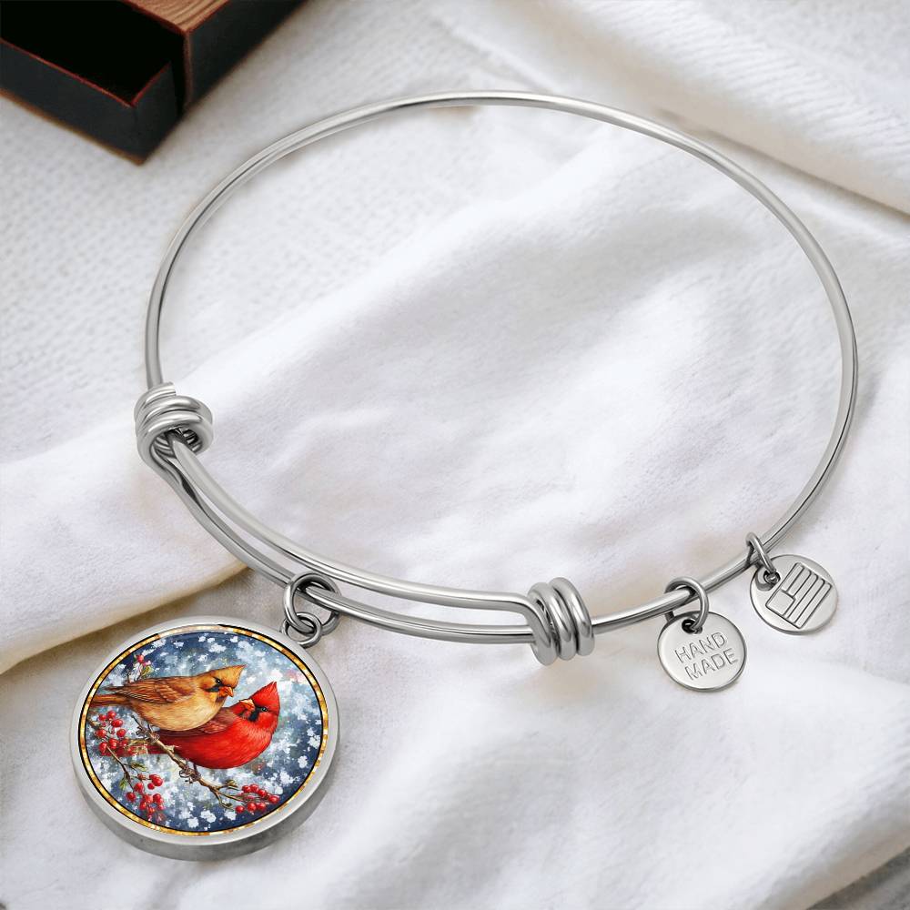 Floral Cardinals Personalized Engraved Necklace Bracelet or Keychain