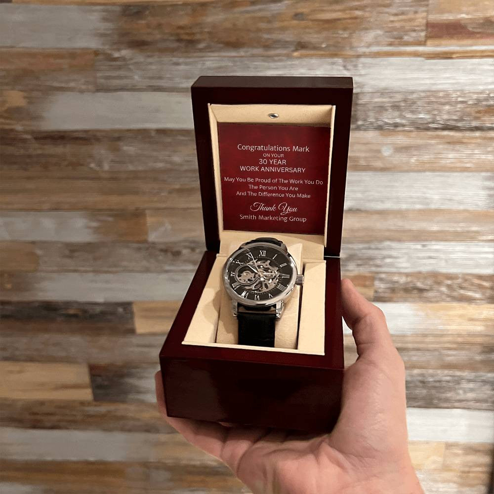 Personalized 30 Year Work Anniversary Openwork Watch - Corporate Employee Appreciation Gifts-[Heartfelt Family Gift]