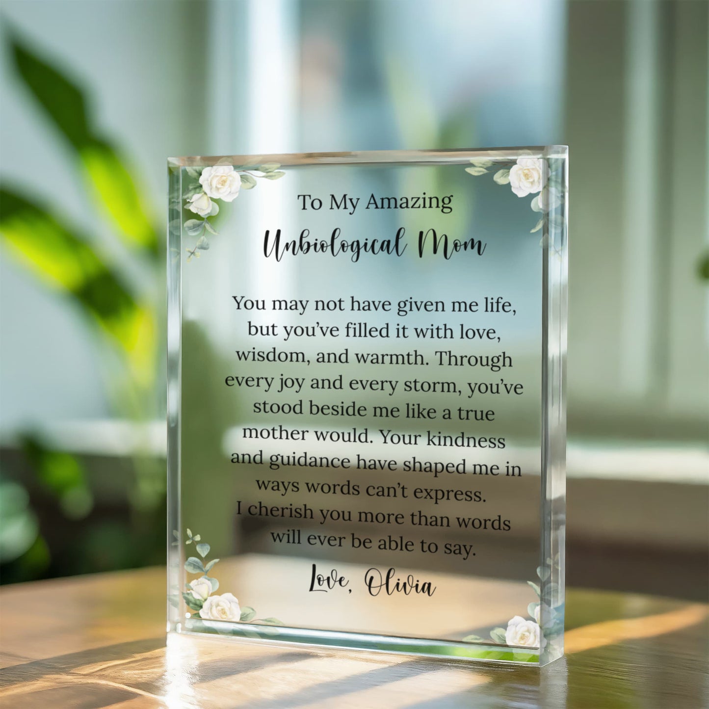 Unbiological Mom Floral Plaque Gift
