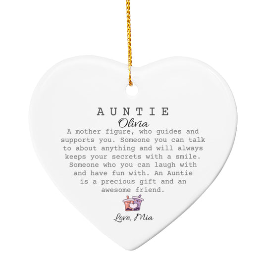 Auntie Ceramic Heart Ornament