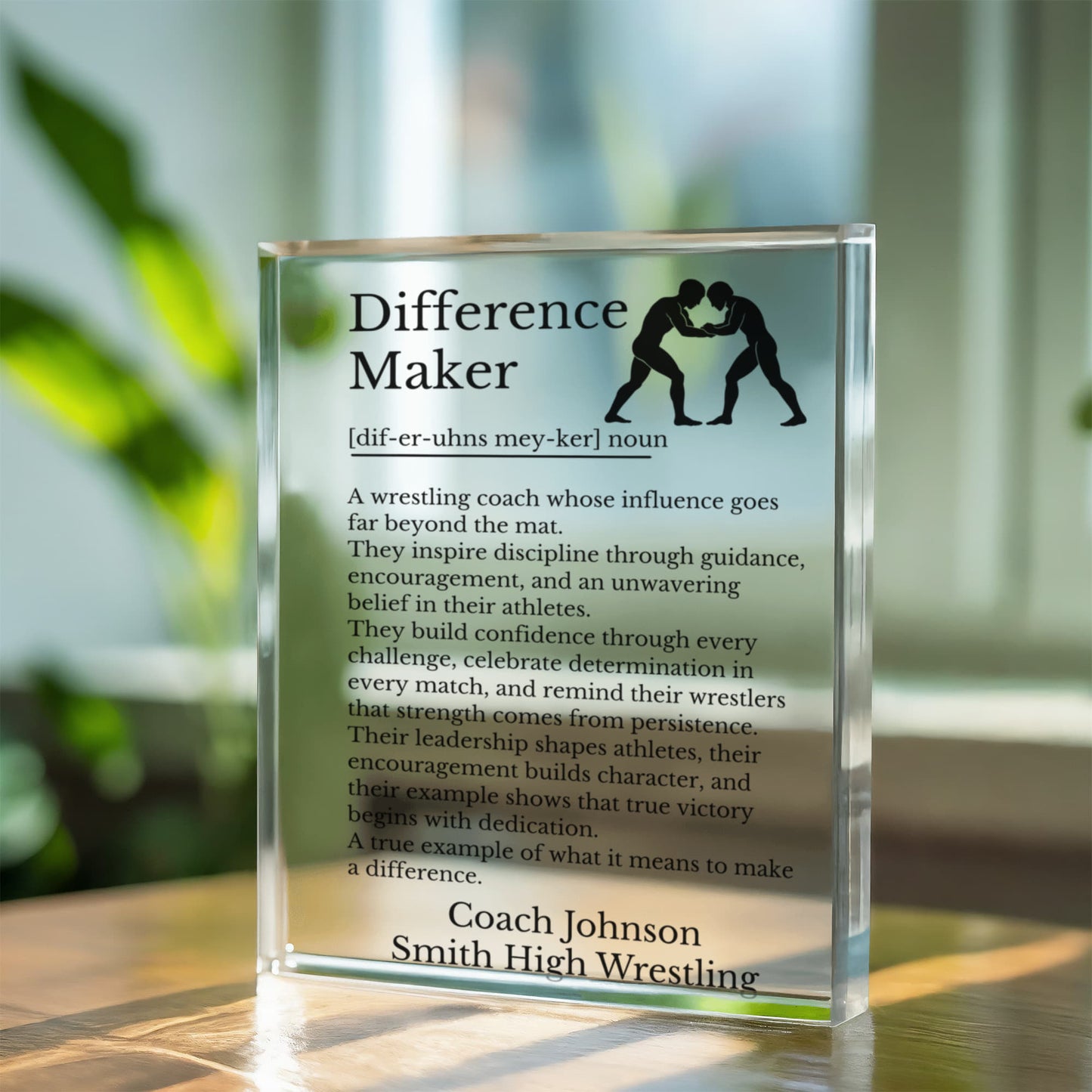 Wrestling Coach Plaque, Difference Maker Gift, Acrylic Block, Personalized Coach Gift, Sports Coach Appreciation, Wrestling Decor