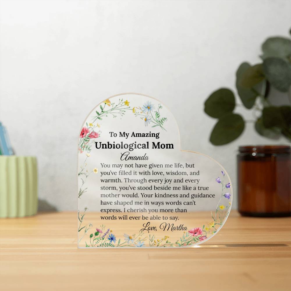 Personalized Unbiological Mom Heart Plaque