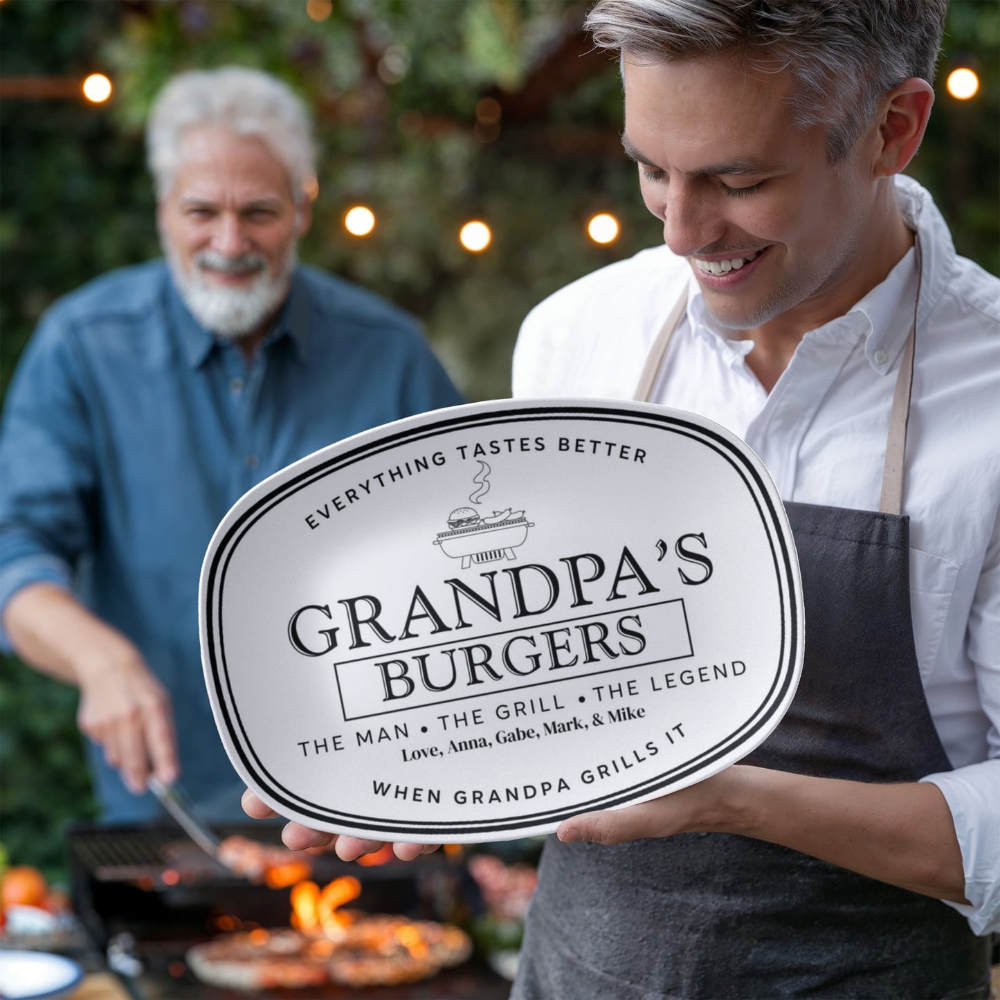 Dads Burger Personalized Plate, BBQ Platter, Custom Grill Gift, Outdoor Dining, Unique Fathers Day Gift, Grilling Accessories