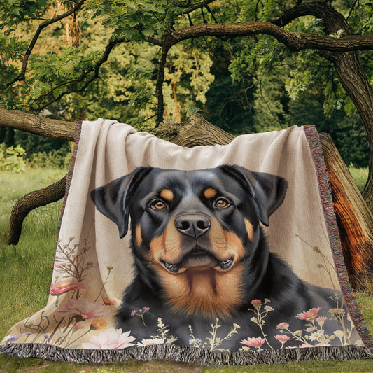 Rottweiler Wildflower Woven Cotton Throw Blanket-[Heartfelt Family Gift]