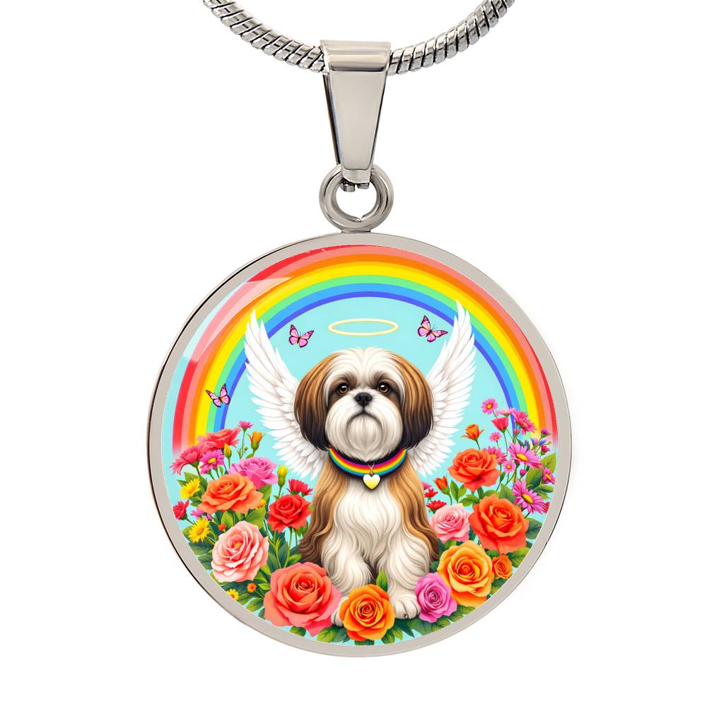 Shih Tzu Memorial Necklace with Rainbow Bridge, Personalized Pet Keepsake Pendant