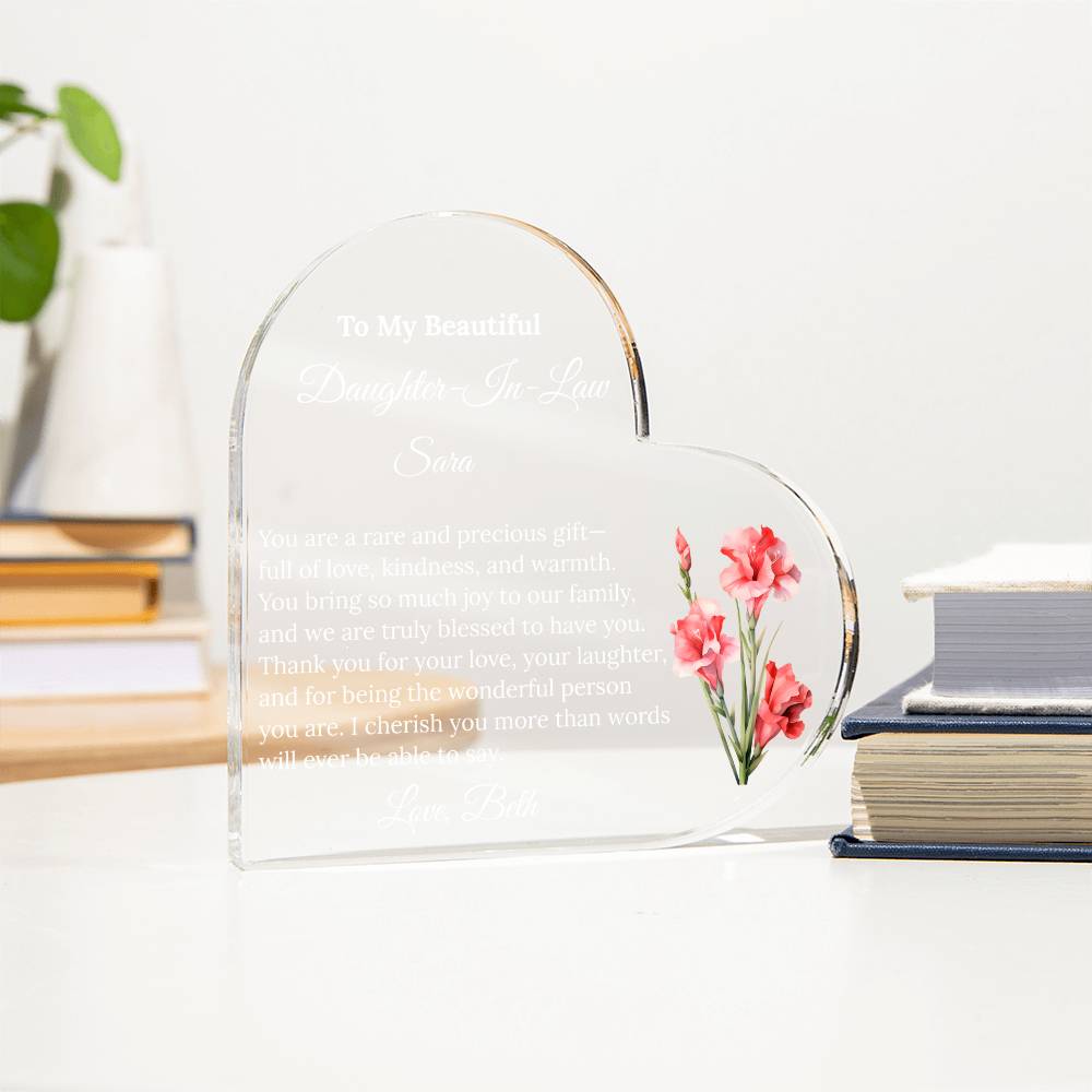 Personalized Daughter in Law Heart Plaque