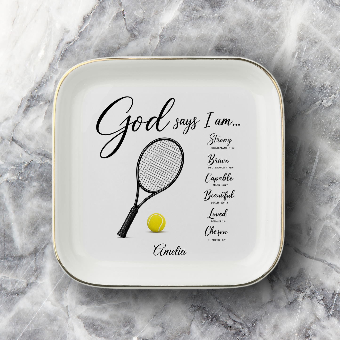 Tennis Christian Jewelry Dish Trinket Tray