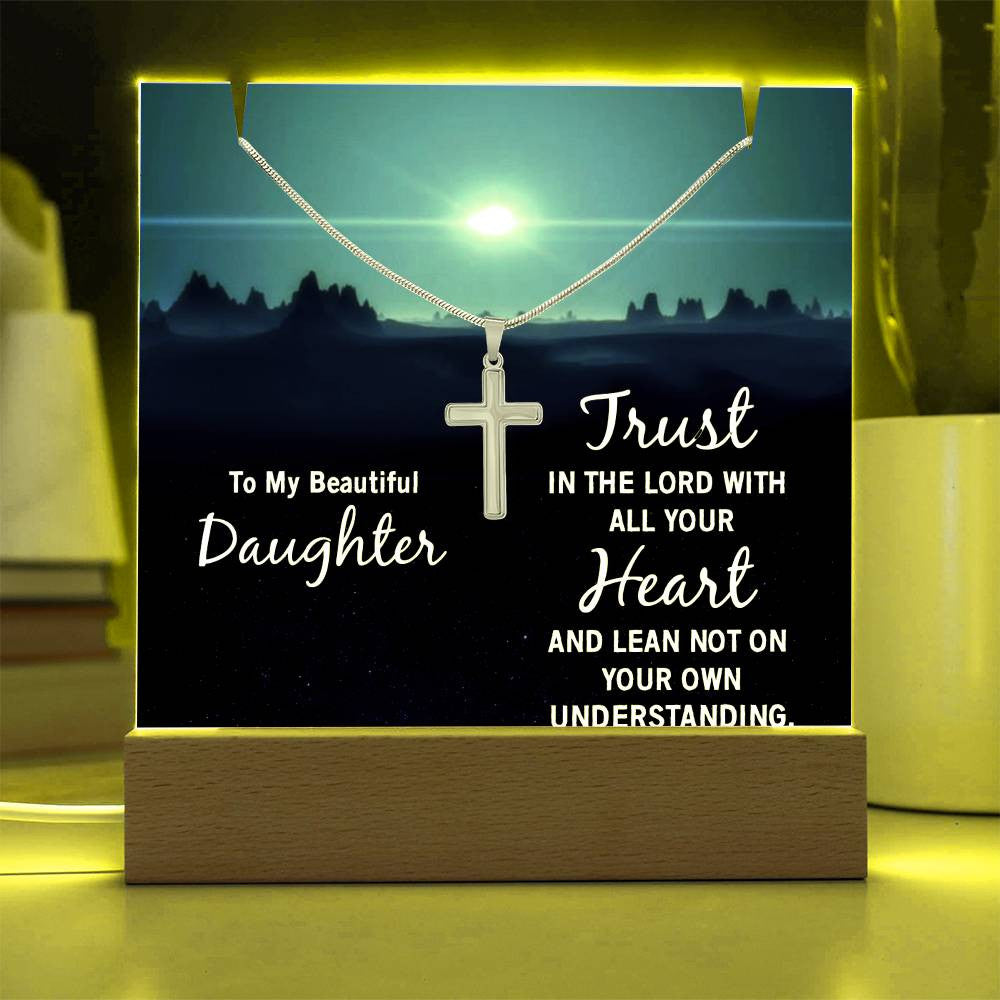 Daughter Trust in the Lord Religious Plaque & Cross Gift Set-[Heartfelt Family Gift]