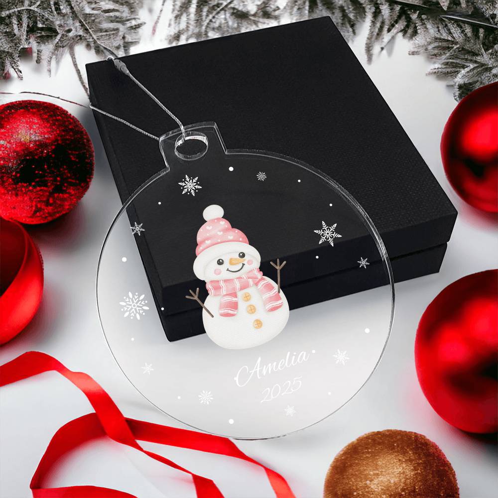 Pink snowman Christmas tree ornament