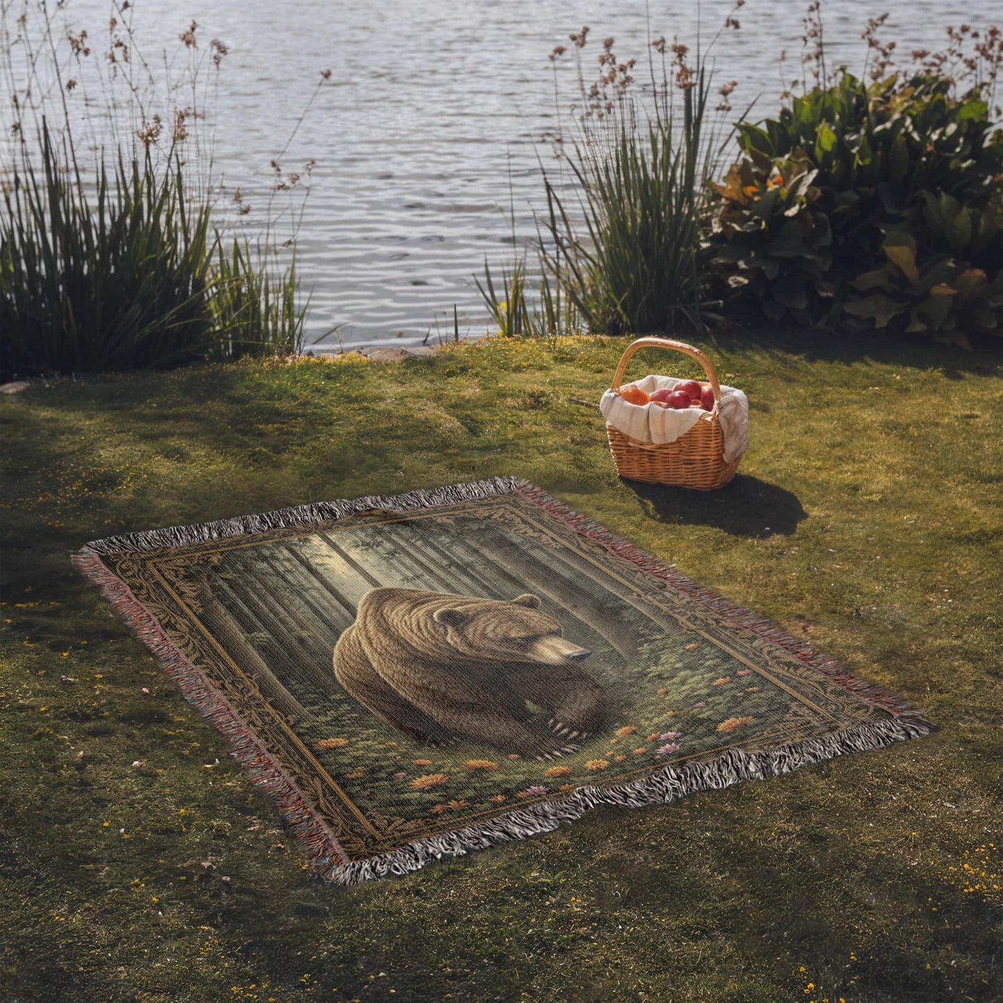 Grizzly Bear Woven Cotton Throw Blanket-[Heartfelt Family Gift]
