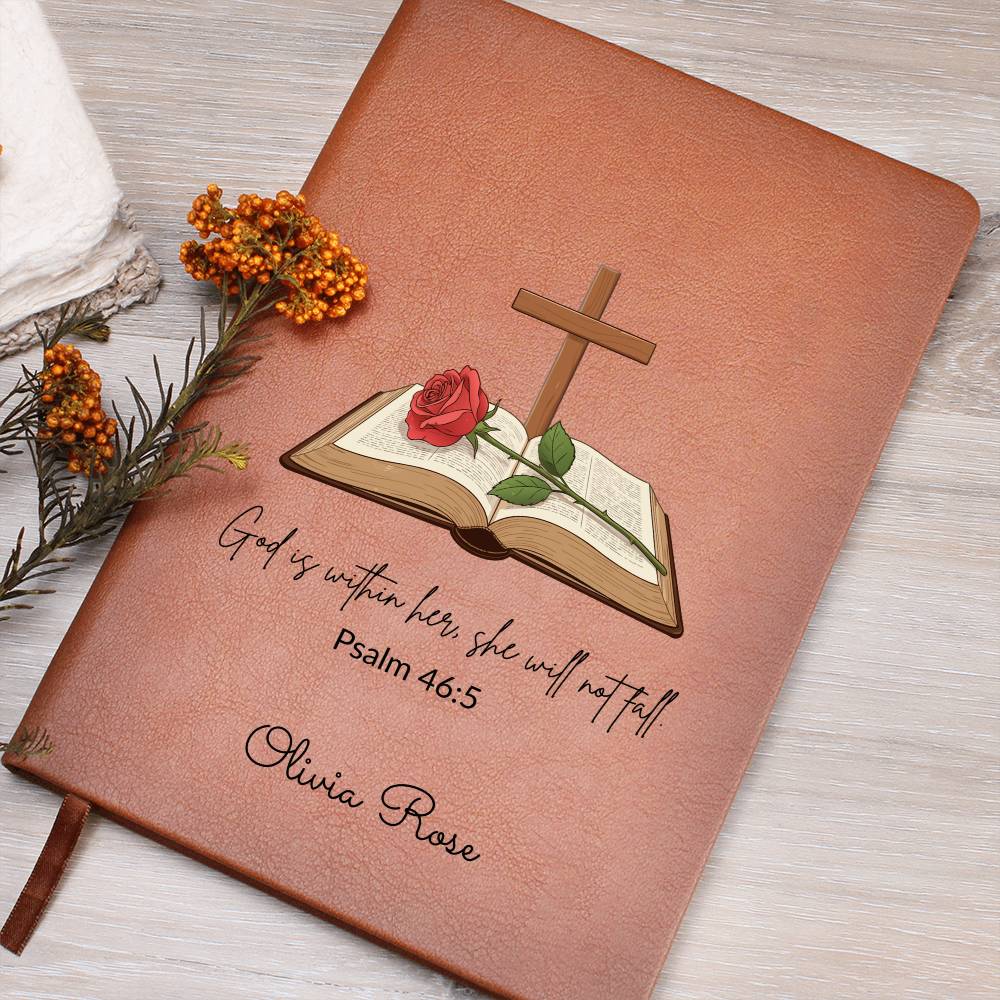 Personalized Bible Verse Journal, Psalm 46:5, Leather Notebook, Christian Gift for Women, Custom Name Scripture Keepsake
