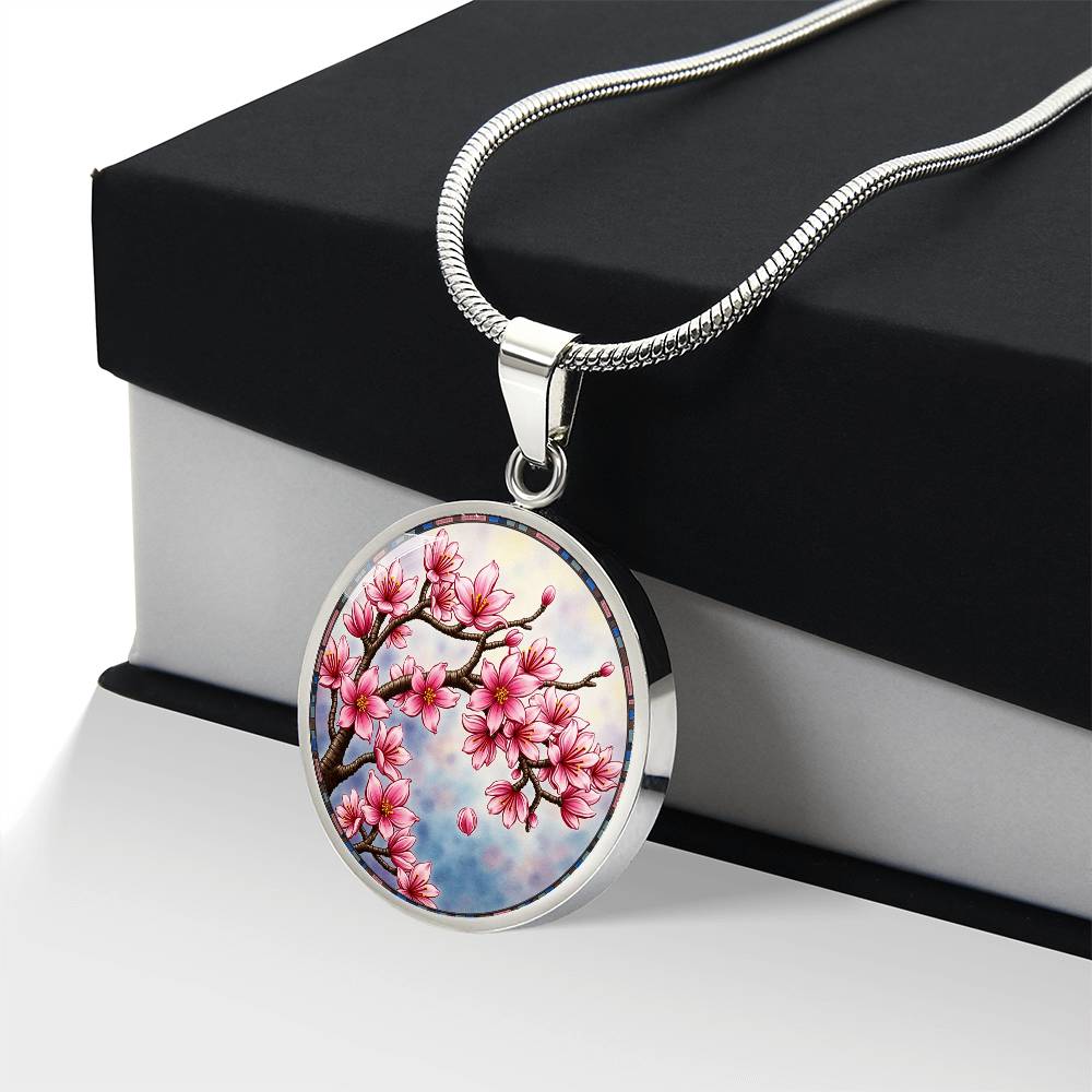 Cherry blossom Floral Necklace with Engraving