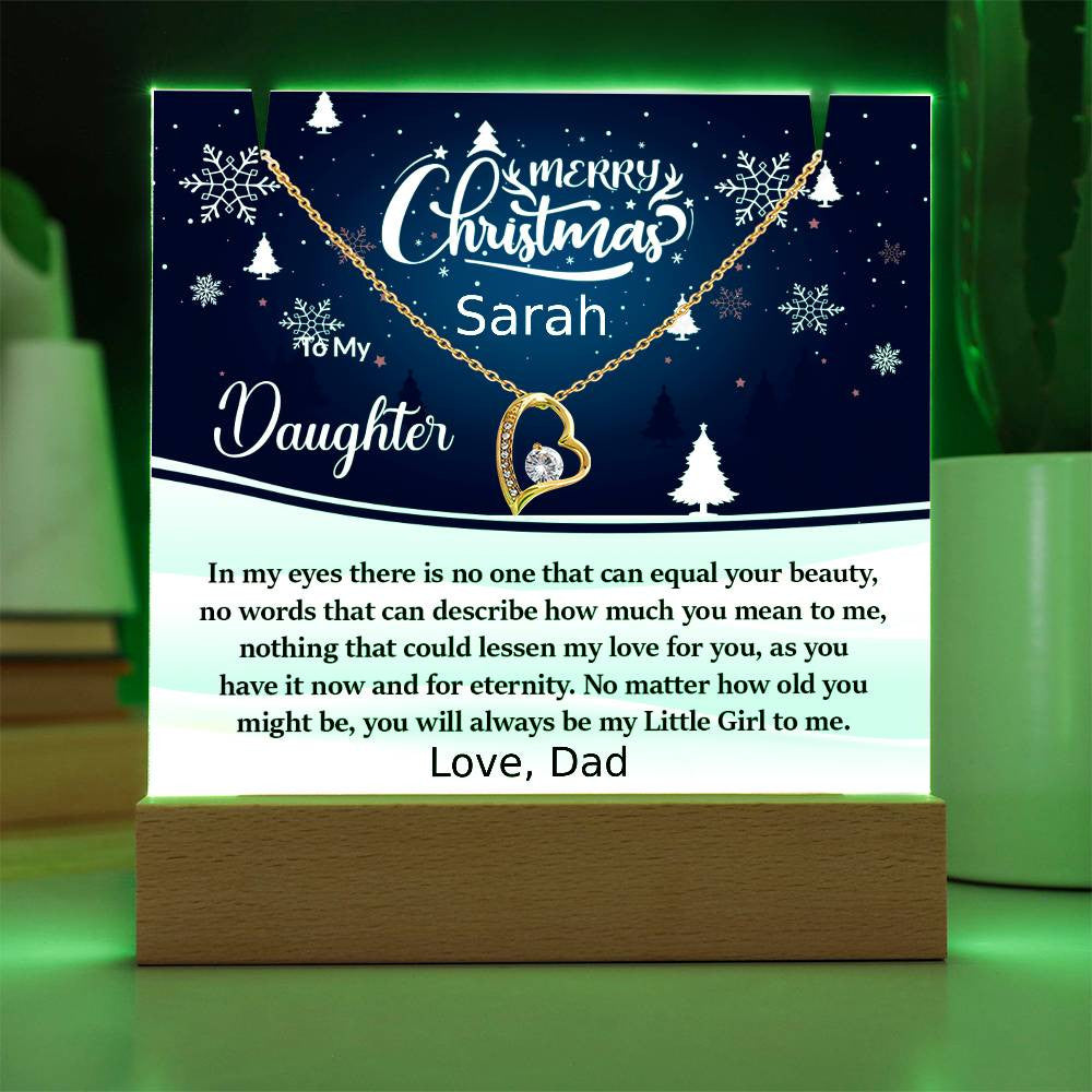Daughter Christmas LED Acrylic Heart Necklace and Plaque Gift Set-[Heartfelt Family Gift]