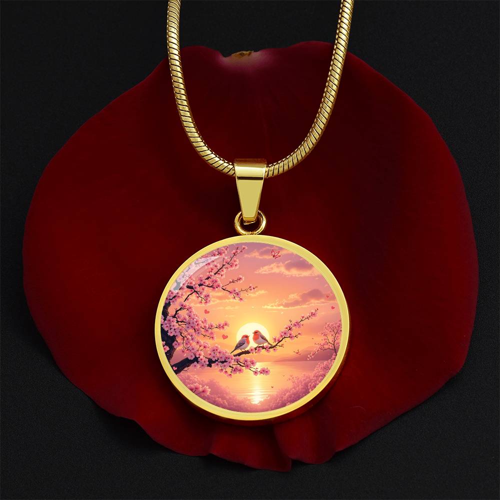 Love Birds Cherry Blossom Tree Pendant Necklace