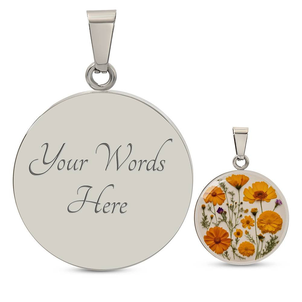 October Birth Month Flower Necklace Marigolds and Cosmos Pendant-[Heartfelt Family Gift]