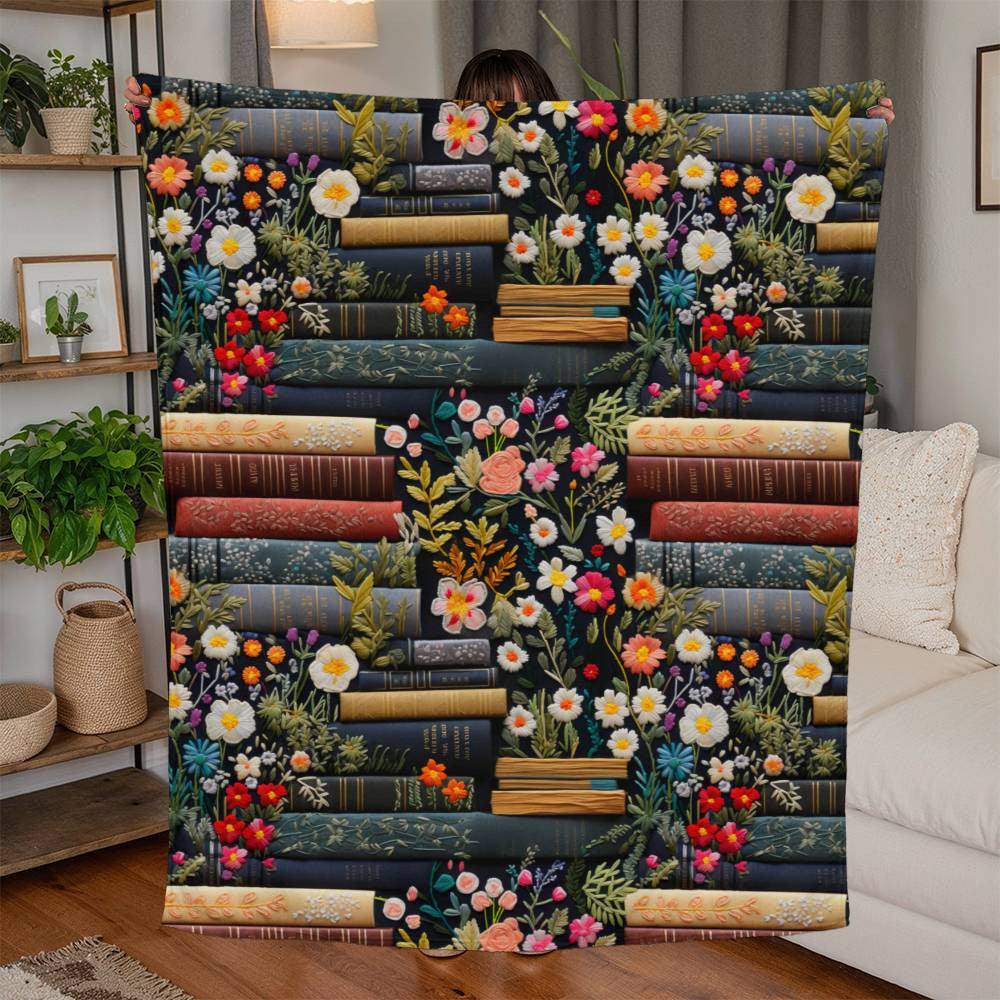 Book Lover Floral Fleece Blanket-[Heartfelt Family Gift]