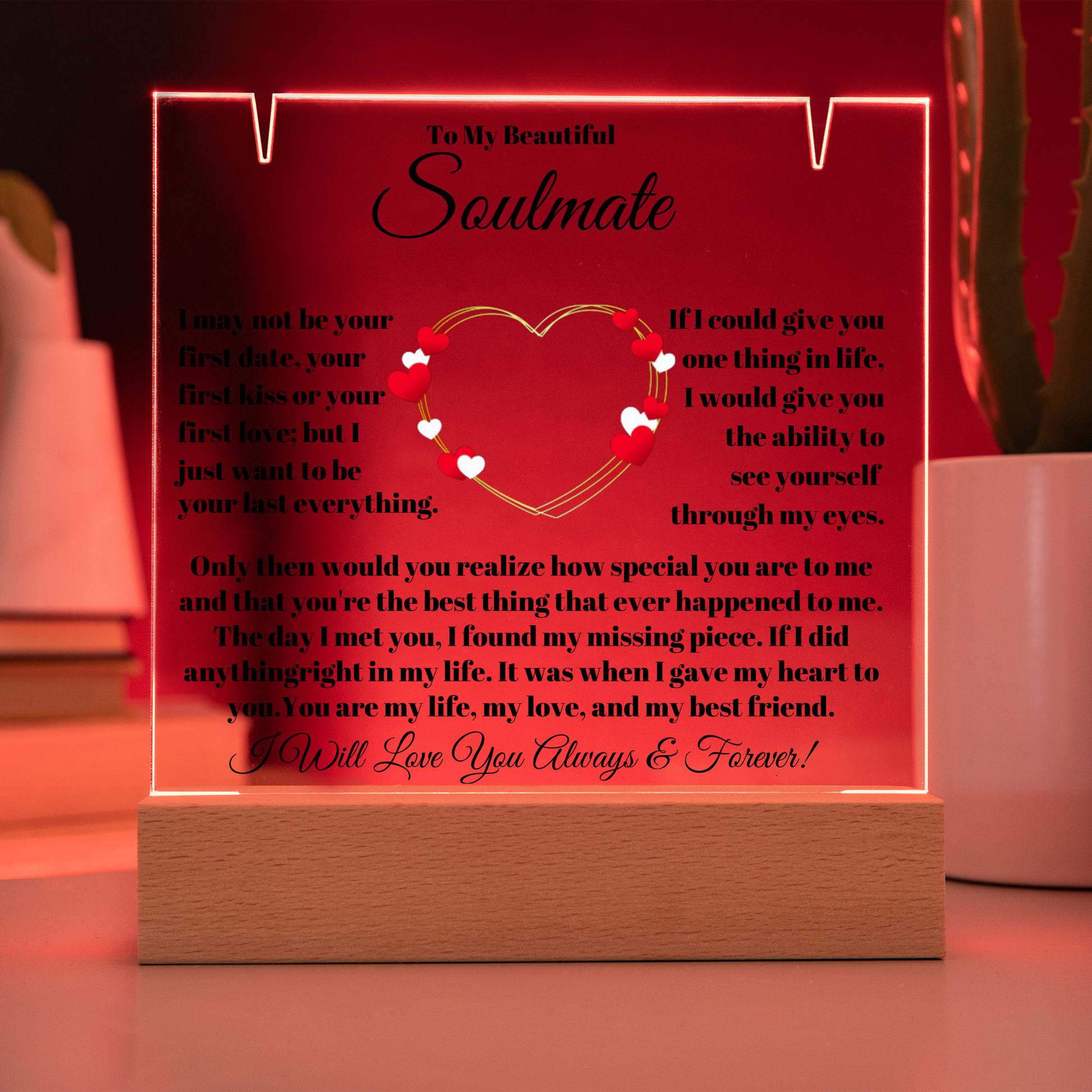 Soulmate Acrylic Heart Necklace & Plaque Gift Set-[Heartfelt Family Gift]