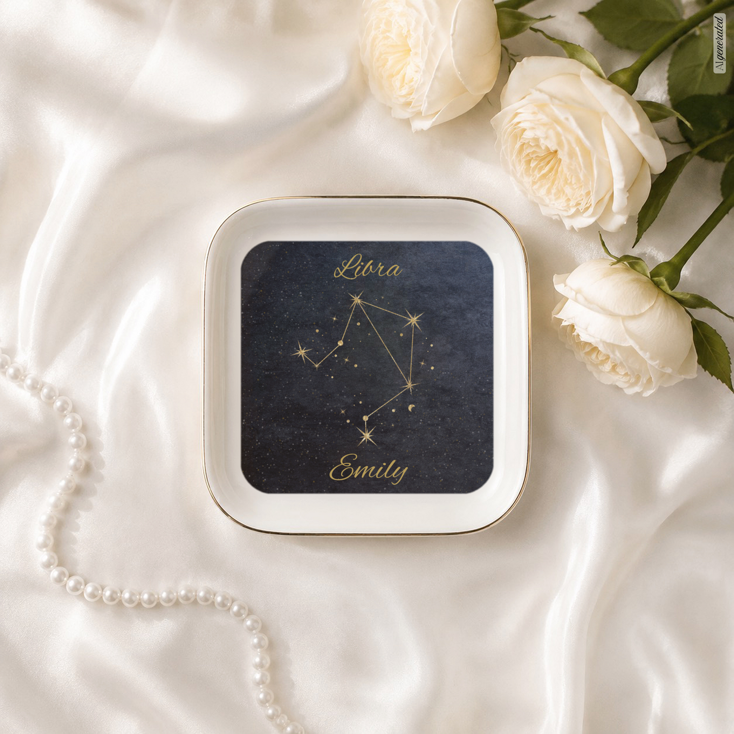 Libra Zodiac Jewelry Dish, Gold Constellation Trinket Tray, Astrology Gift for Libra Birthday, Elegant Ceramic Ring Holder Decor Gift