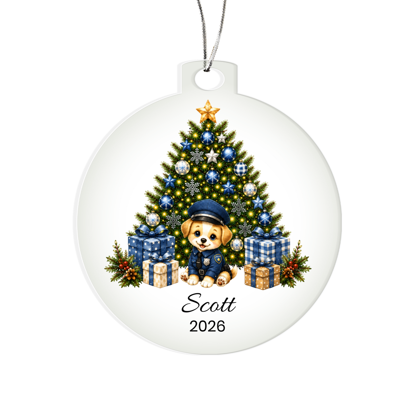 Puppy Police Officer Kids Christmas Ornament