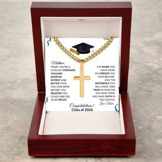 Graduation Cross Necklace Gift with Cuban Link Chain