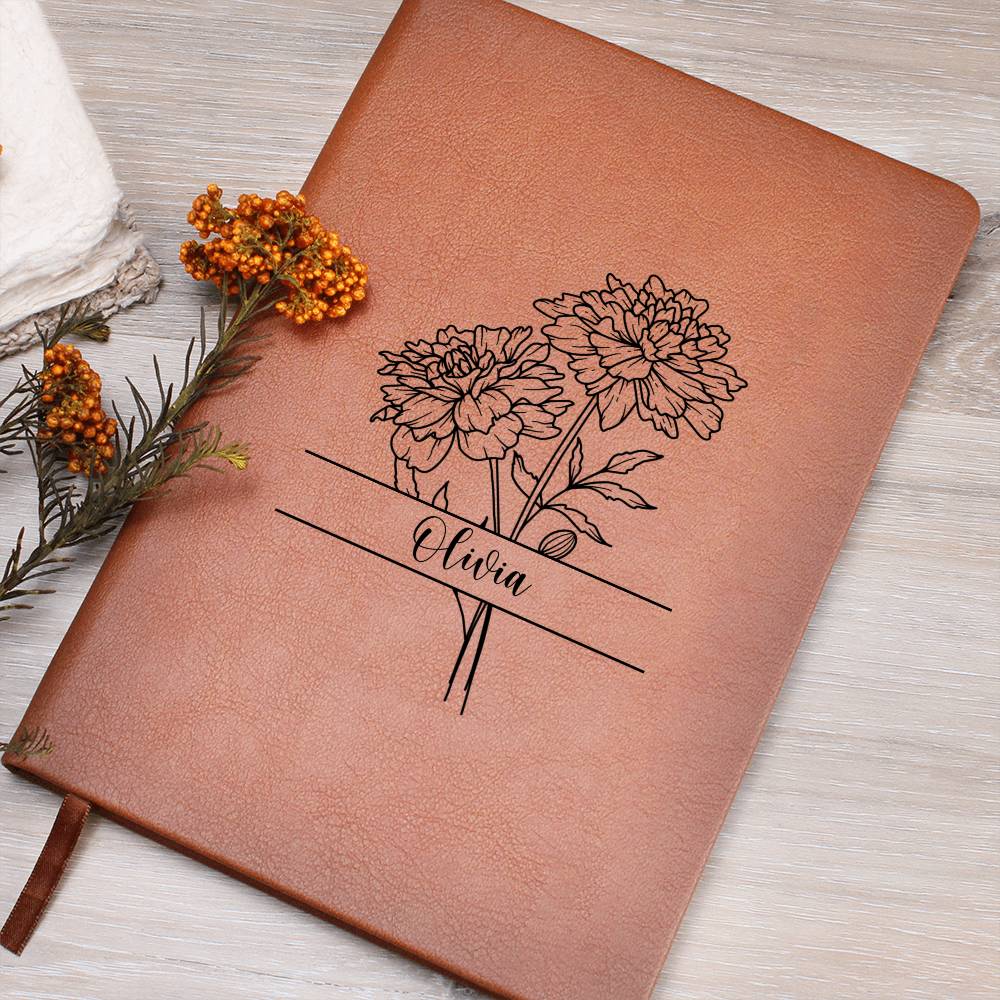 Personalized Vegan Leather Journal with Custom Birth flower