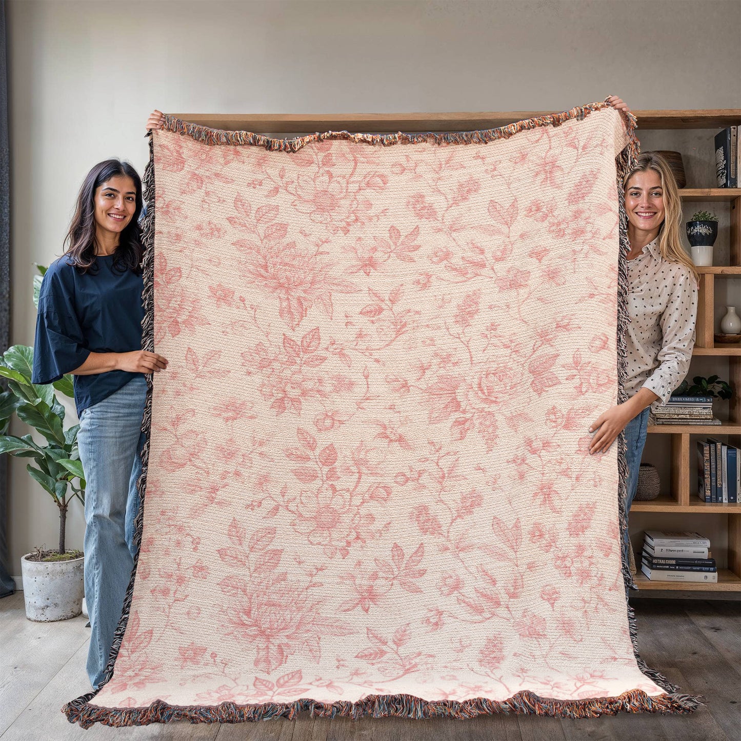 Toile de Jouy Woven Blanket, Blue Floral Tapestry Throw, French Country Decor, Floral Pattern Blanket, Gift for Loved Ones