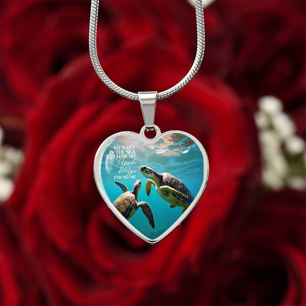 So Many In The Sea Turtles Heart Necklace with Engraving-[Heartfelt Family Gift]