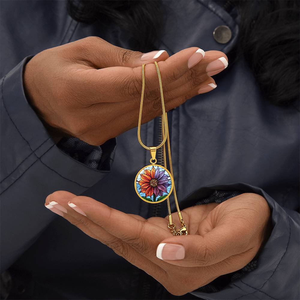 Sunflower Floral Necklace with Engraving