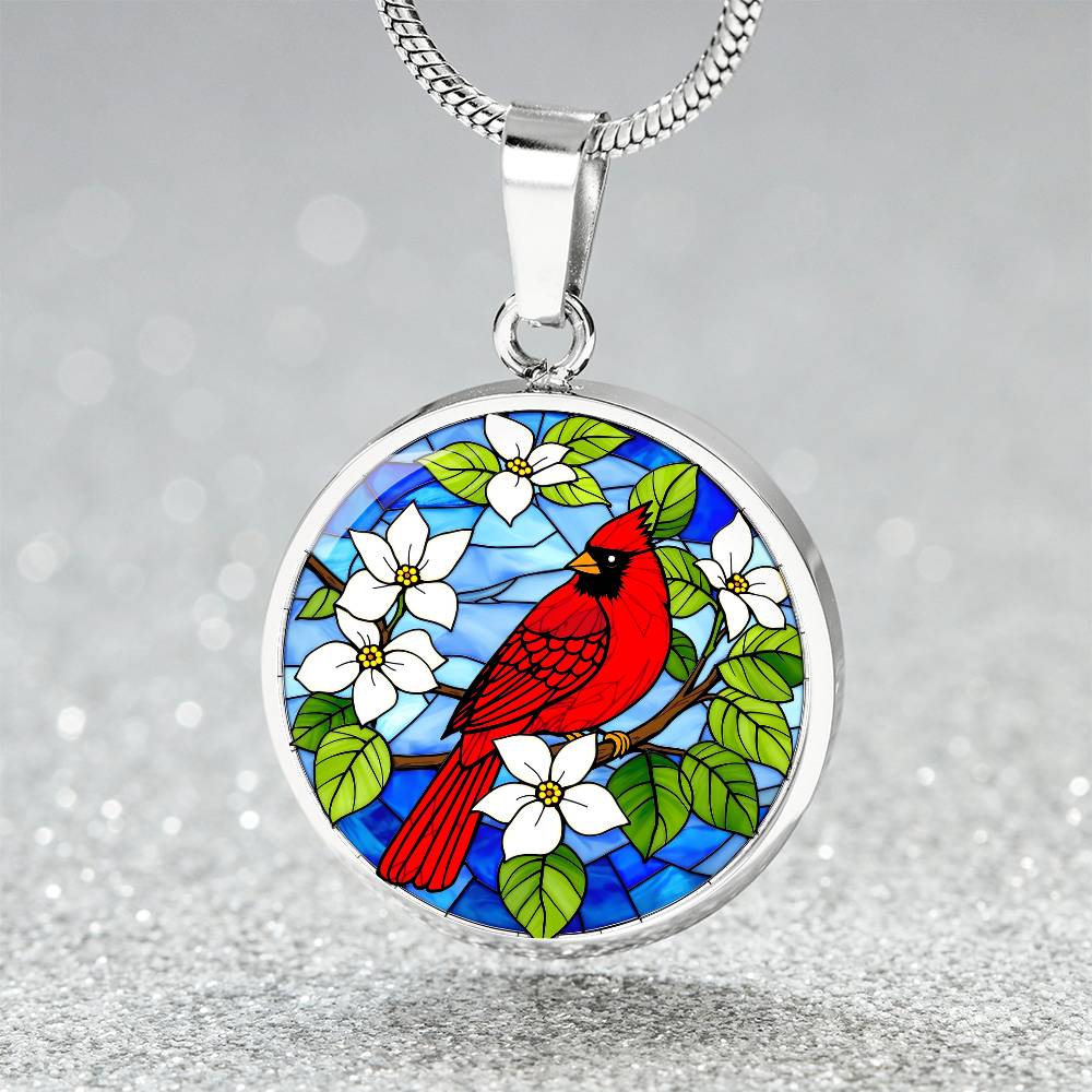 Cardinal Faux Stain Glass Pendant Necklace
