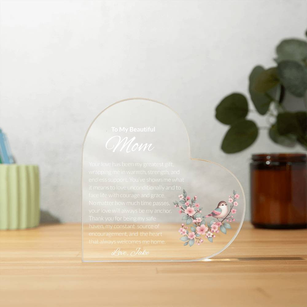 Mom Acrylic Heart Plaque