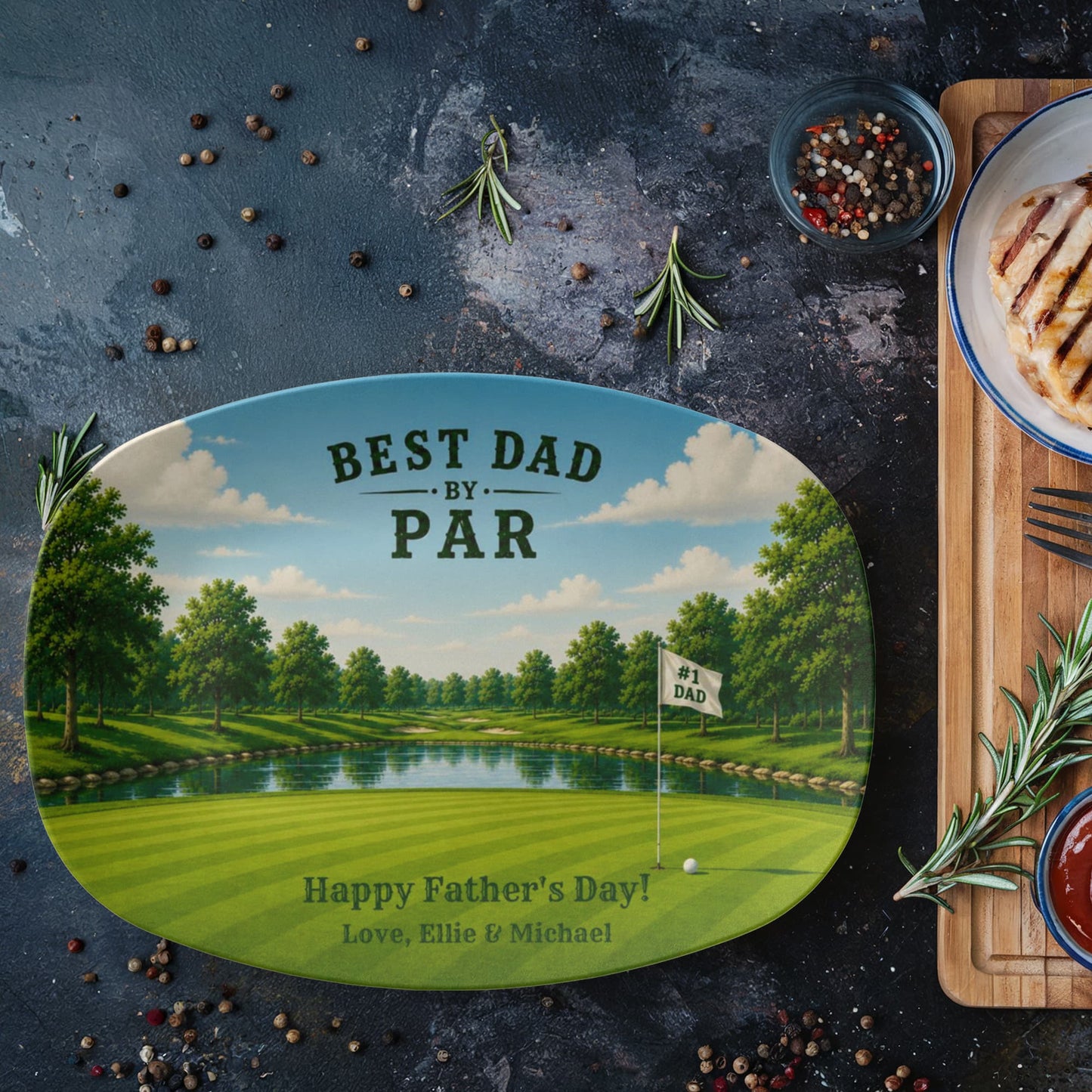 Personalized Golf Dad Serving Tray, Best Dad By Par BBQ Platter, Father's Day Gift, Custom Golf Theme Tray