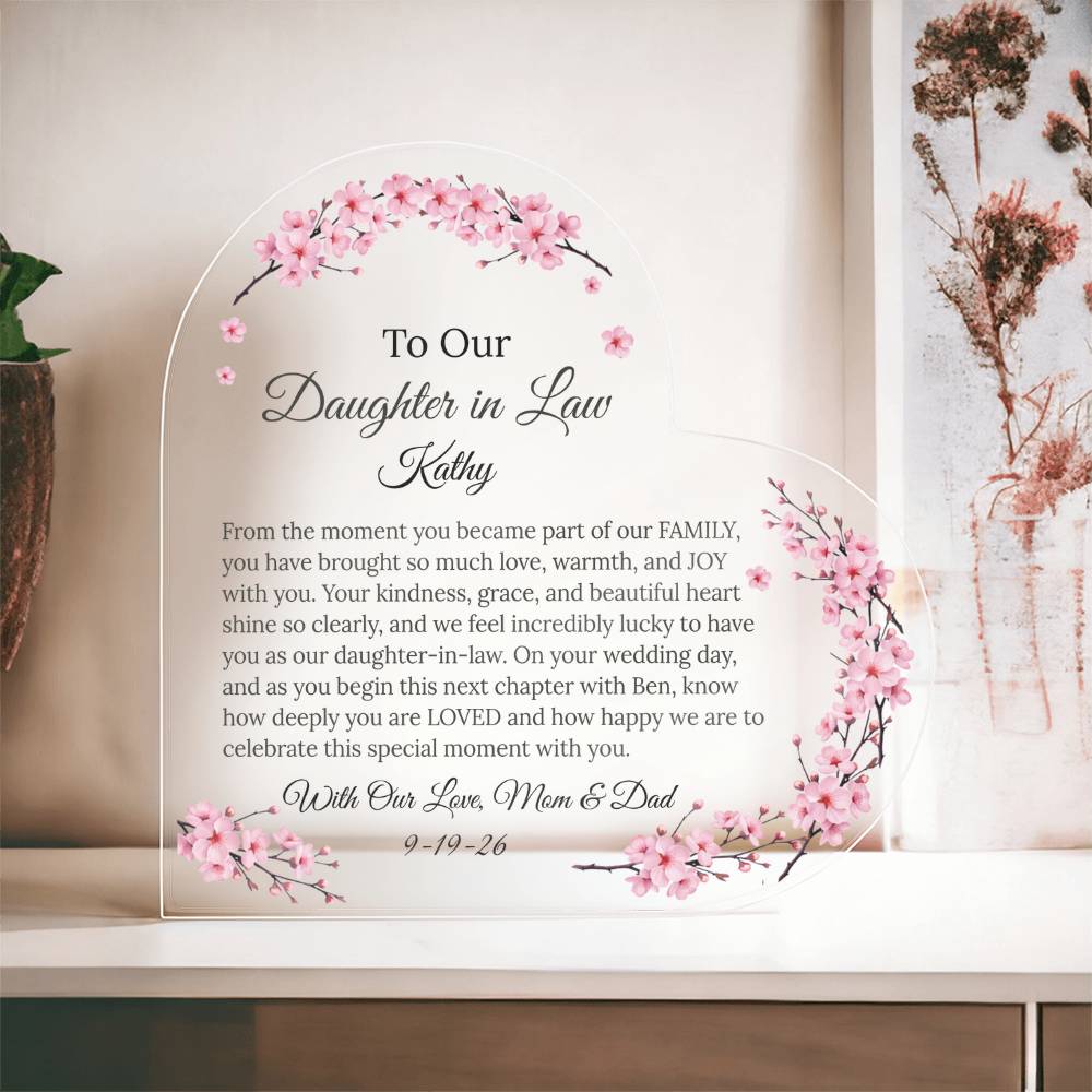 Personalized Heart Acrylic Plaque Gift for Daughter-In-Law