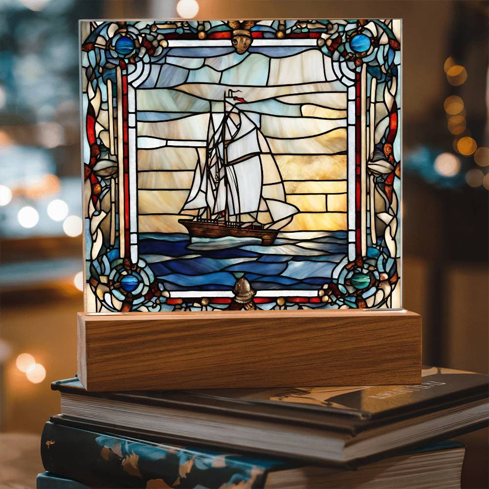 Nautical Faux Stained Glass Acrylic Square Plaque