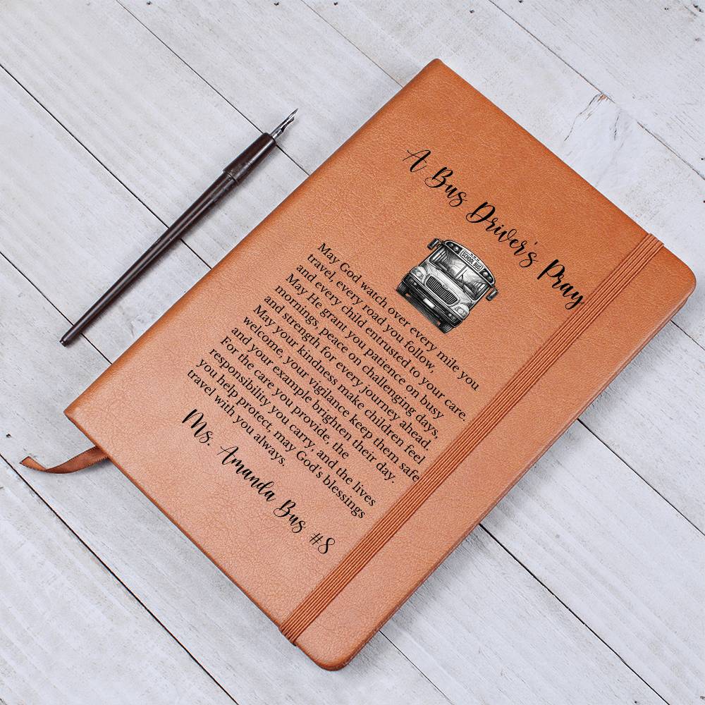 Bus Driver Prayer Journal Gift, Personalized Leather Notebook, School Bus Driver Keepsake