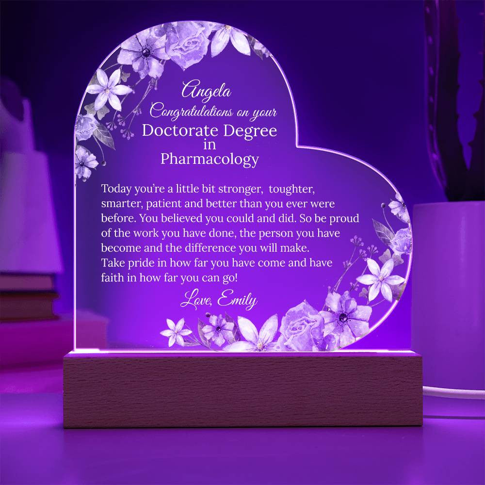 Personalized Doctorate Degree Phd Acrylic Heart Plaque
