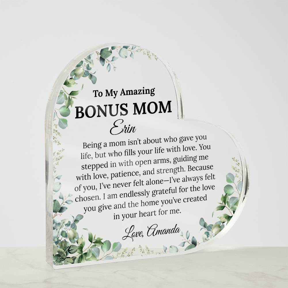 Personalized Bonus Mom Heart Plaque