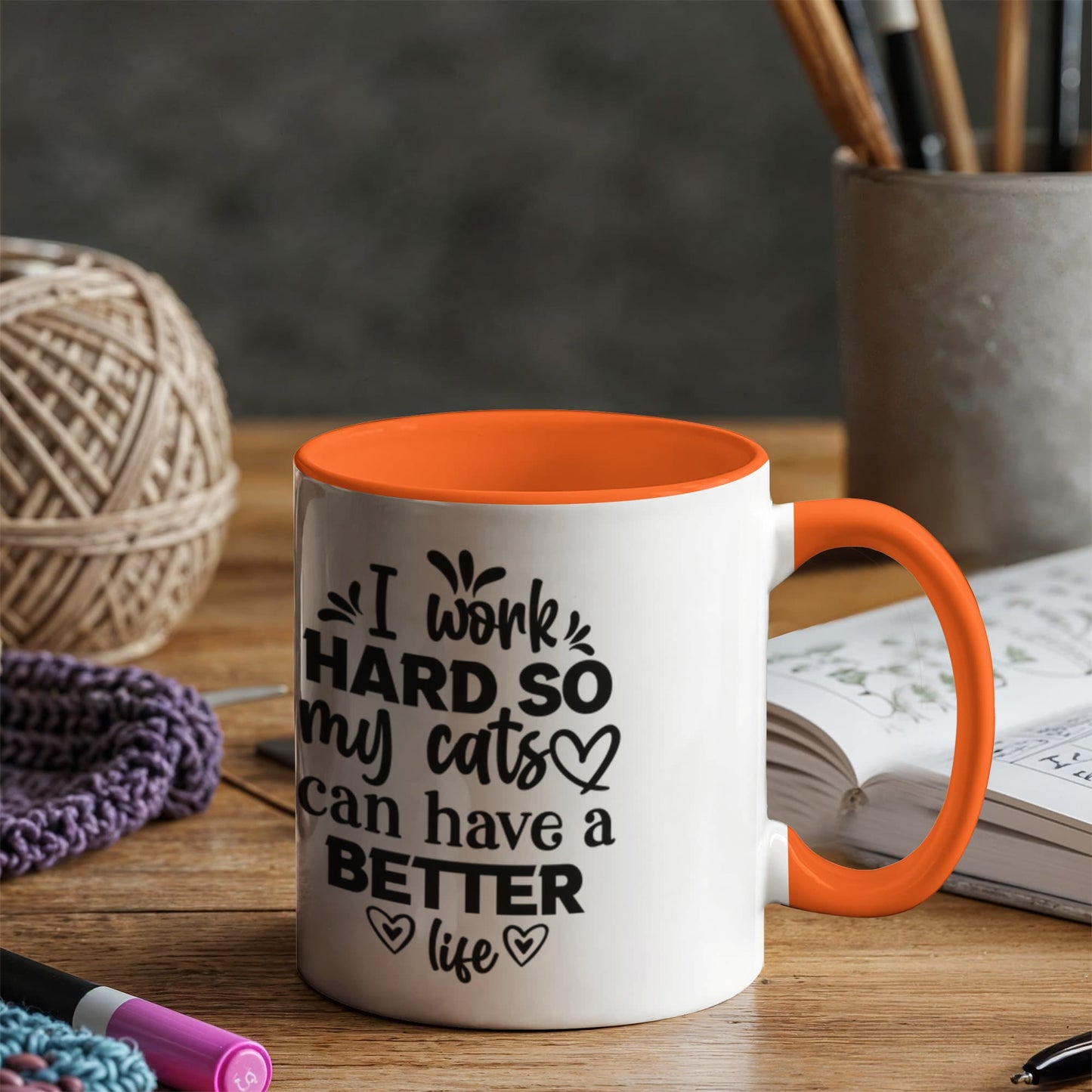 Cat Lover Color Accent Coffee Mug for Office Coworker  - 7 Colors
