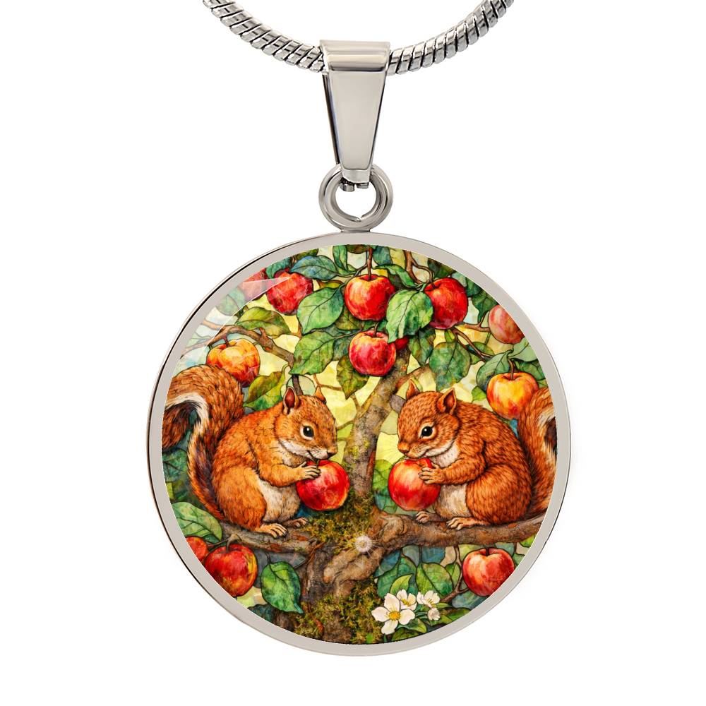 Squirrels in Apple Tree Jewelry, Engraved Necklace Bracelet Keychain, Nature Lover Gift, Animal  Woodland Forest Keepsake