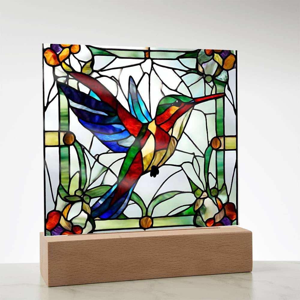 Hummingbird Acrylic Plaque, Gift for Mom or Grandma, Christmas, Birthday, Bird Lover Gifts,  Stained Glass Art, Hummingbird Gift, Nature lover-[Heartfelt Family Gift]