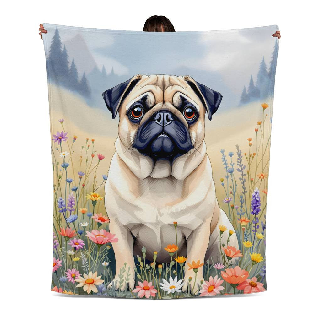 Pug Dog Wildflower Floral Woven Blanket-[Heartfelt Family Gift]