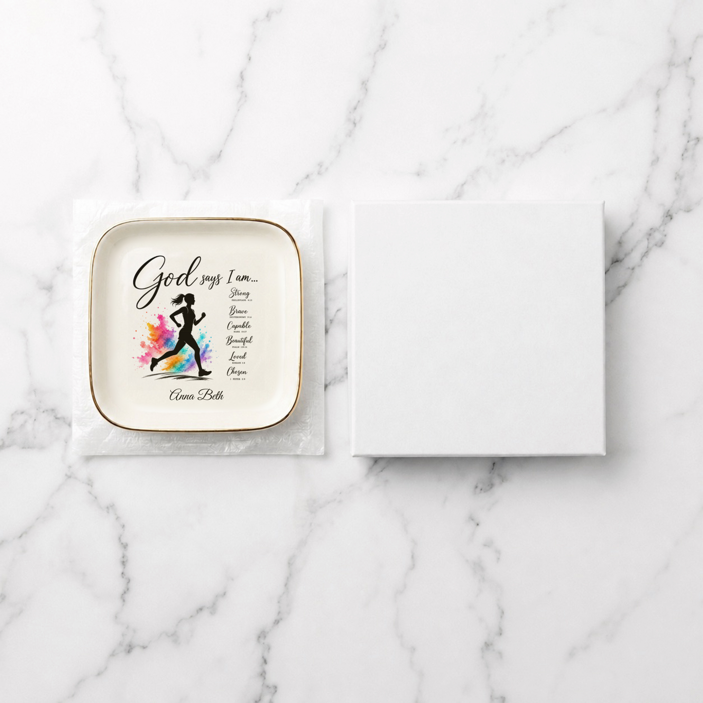 Running Christian Jewelry Dish, Faith Gift for Runner
