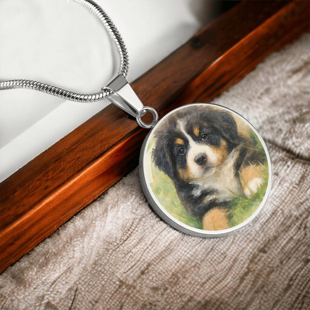 Personalized Watercolor Dog Portrait Necklace with Engraving