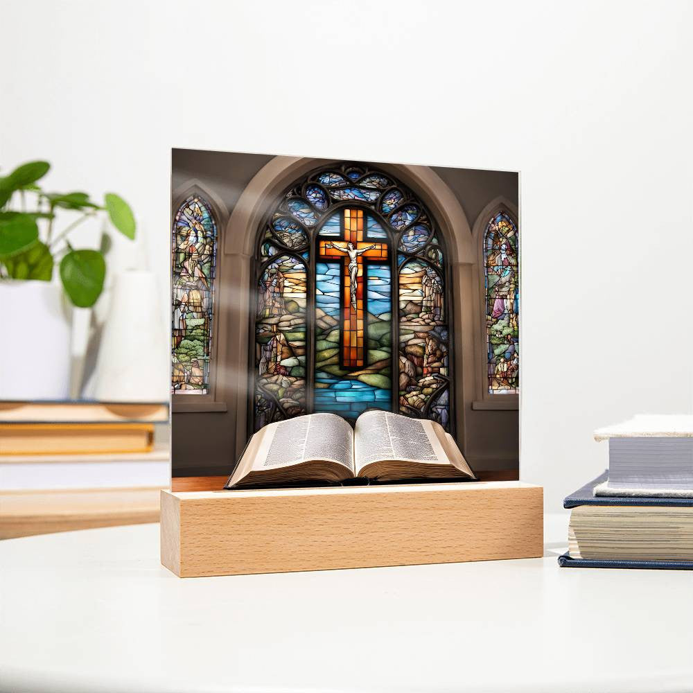 Christian Decor Holy Bible and Stained Glass Cross-[Heartfelt Family Gift]